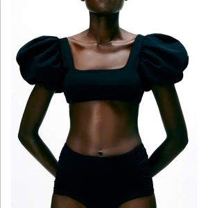 Zara black high waisted puffed shoulder bikini